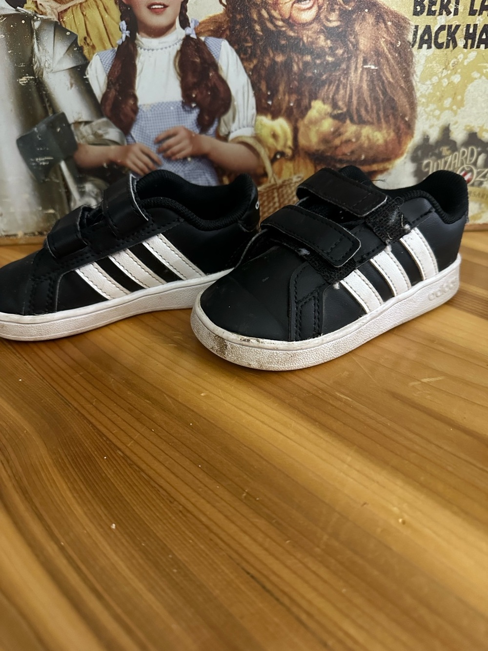 adidas Kids Black and White Velcro Strap Sneakers